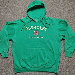 LINDA FINEHOLD Hoodie Men 2XL Green ALF Jameson Whiskey Parody Pullover Fleece